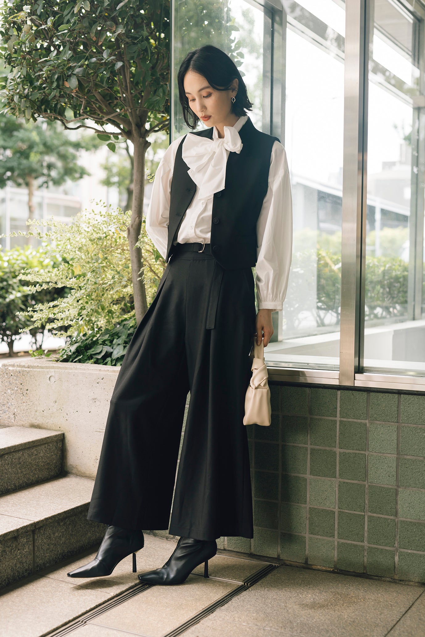 フロントタックワイドパンツ(共布ベルト付き)NS-241