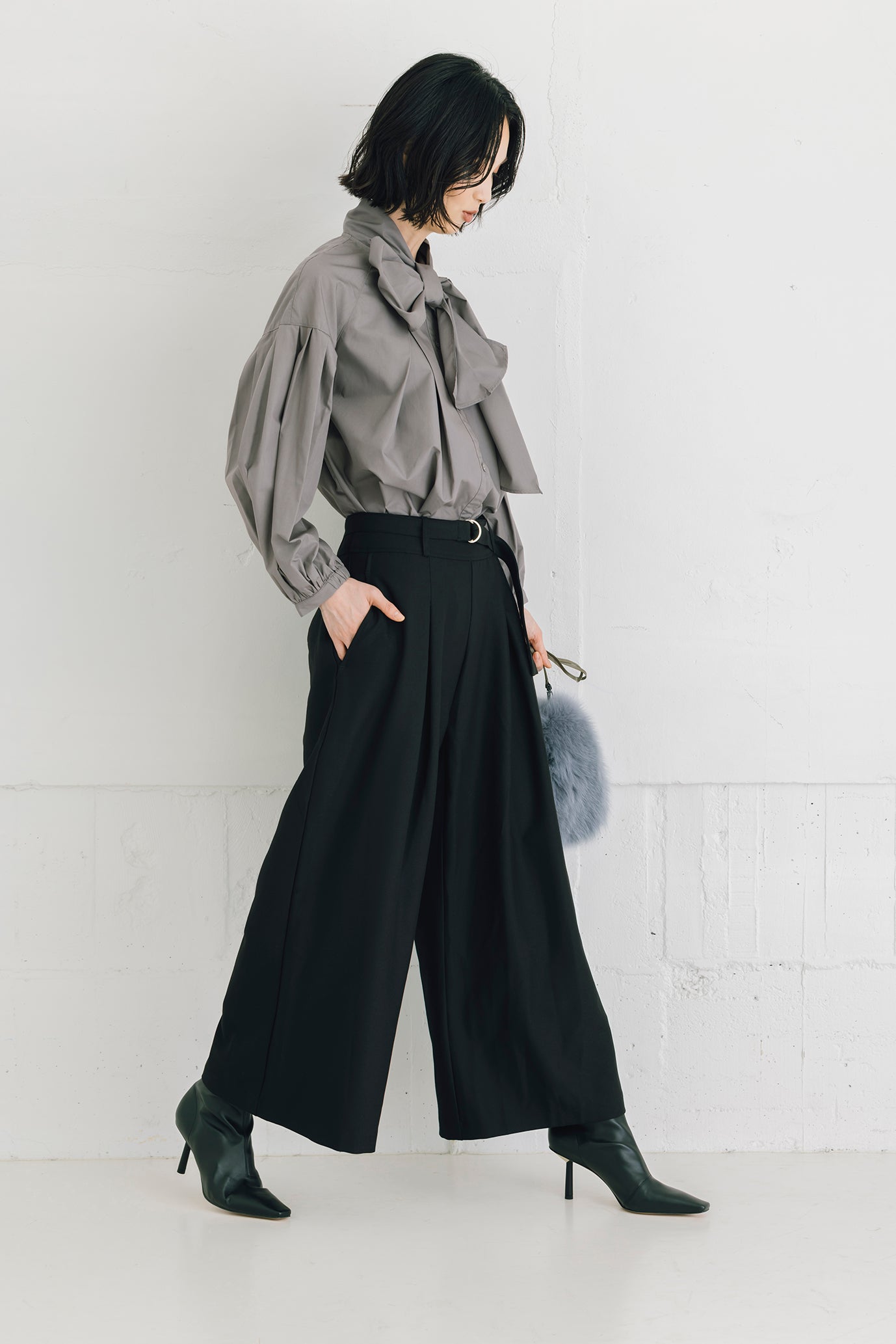 フロントタックワイドパンツ(共布ベルト付き)NS-241