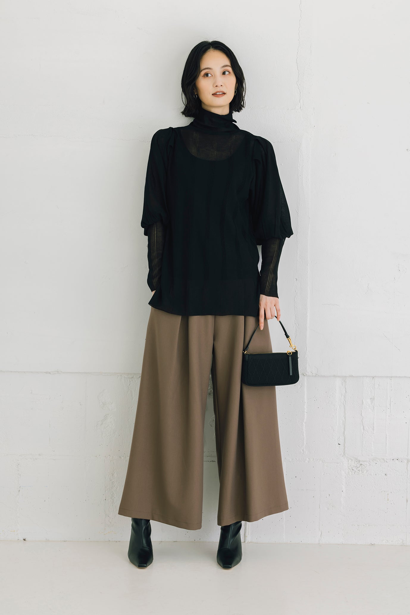 フロントタックワイドパンツ(共布ベルト付き)NS-241