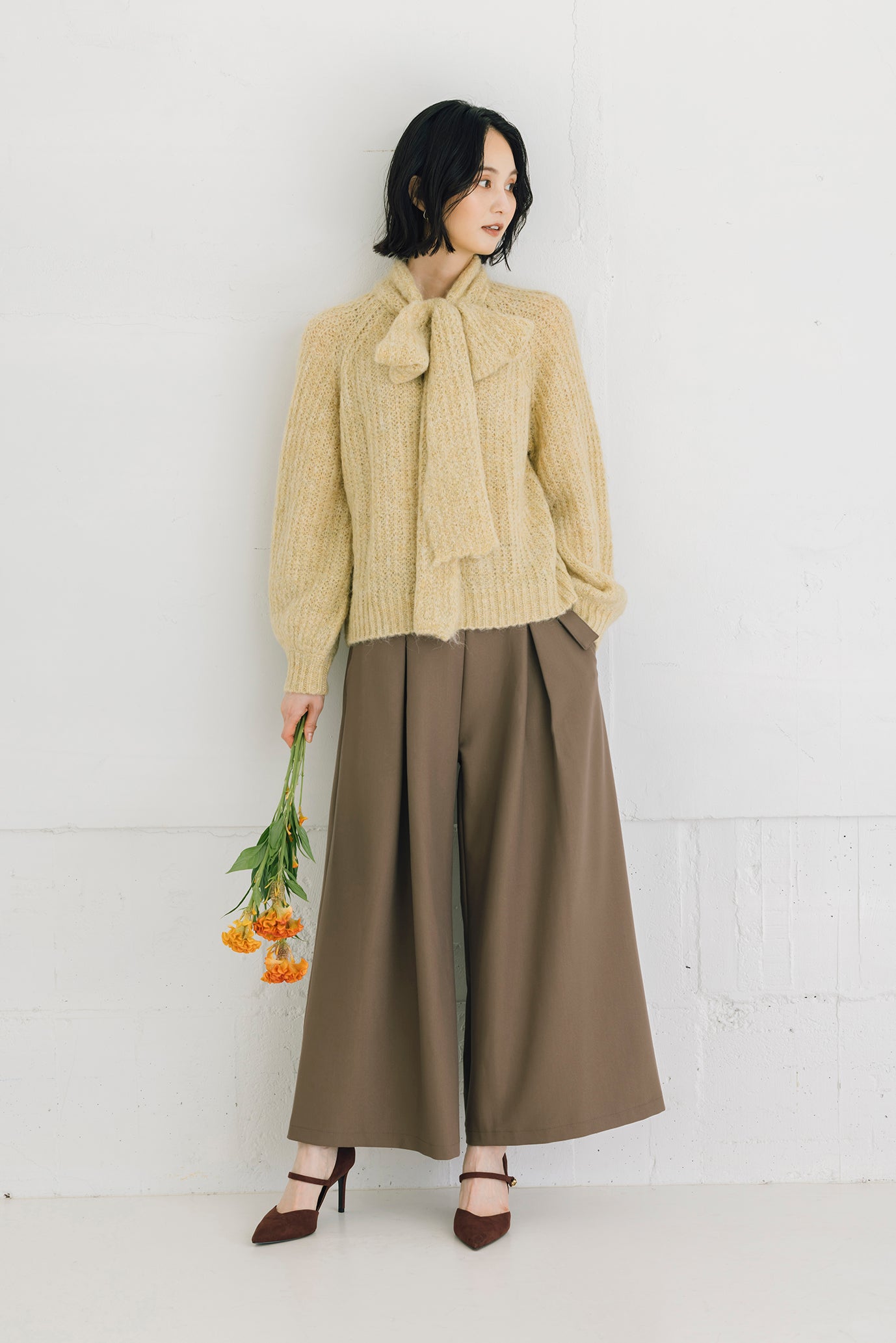 フロントタックワイドパンツ(共布ベルト付き)NS-241