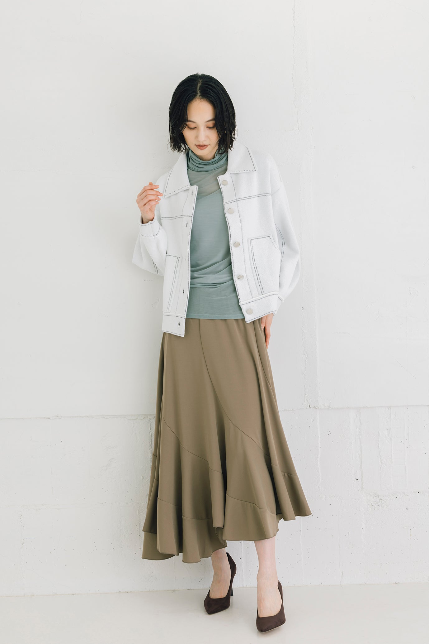 配色ステッチニットジャケット NS-235