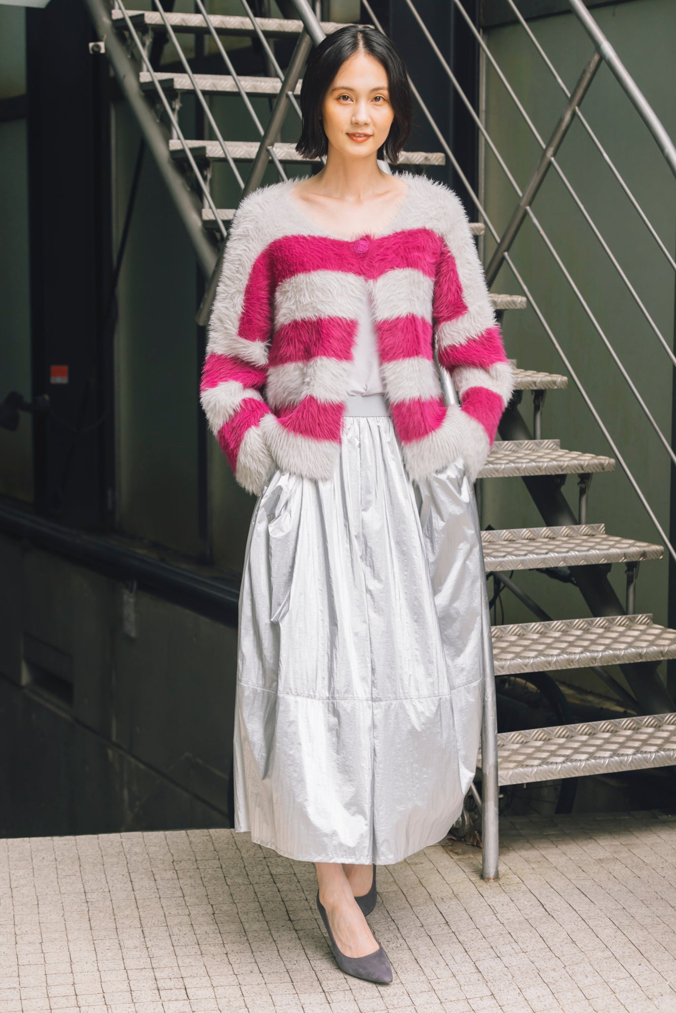 シャギーボーダーニットジャケット NS-254