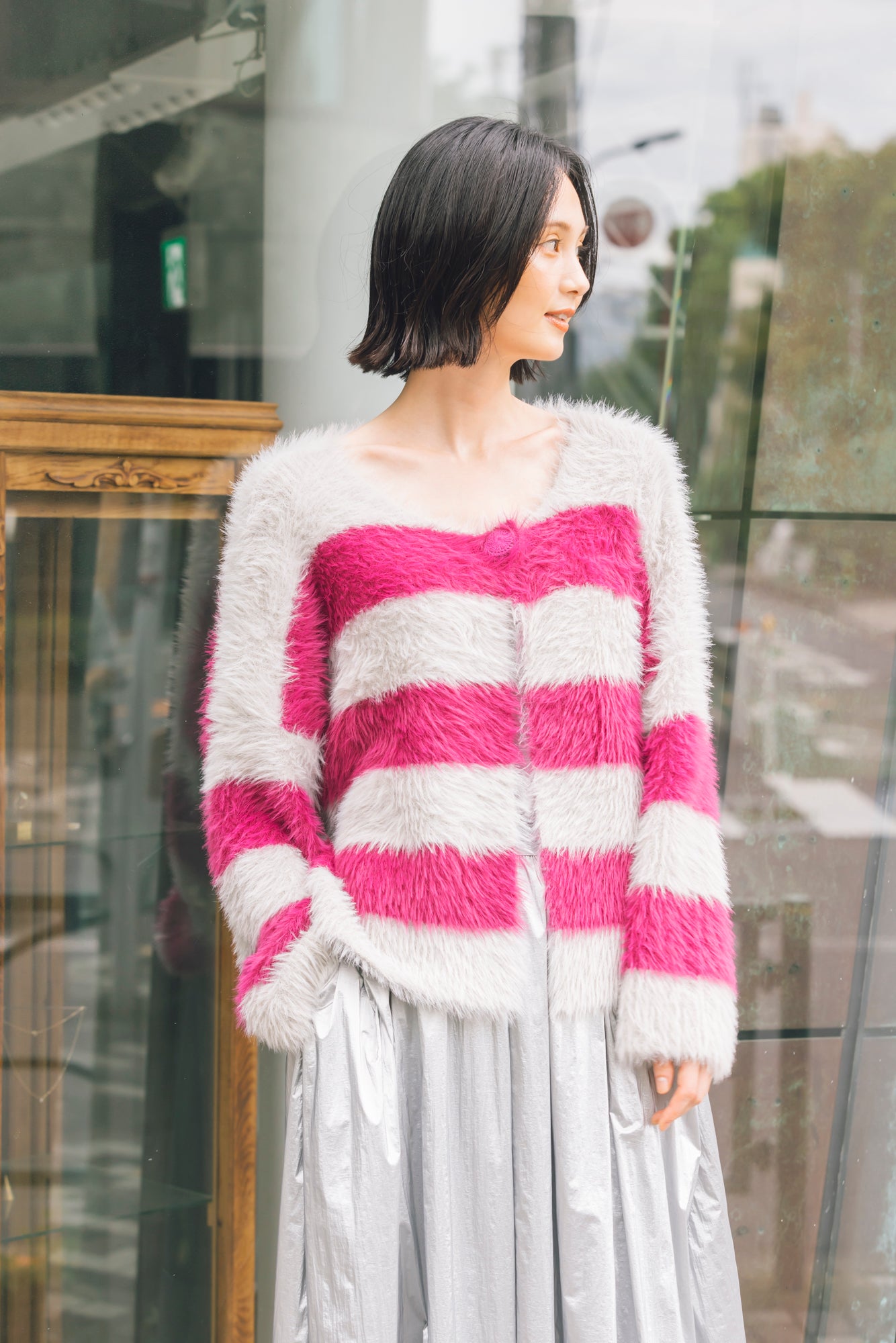 シャギーボーダーニットジャケット NS-254