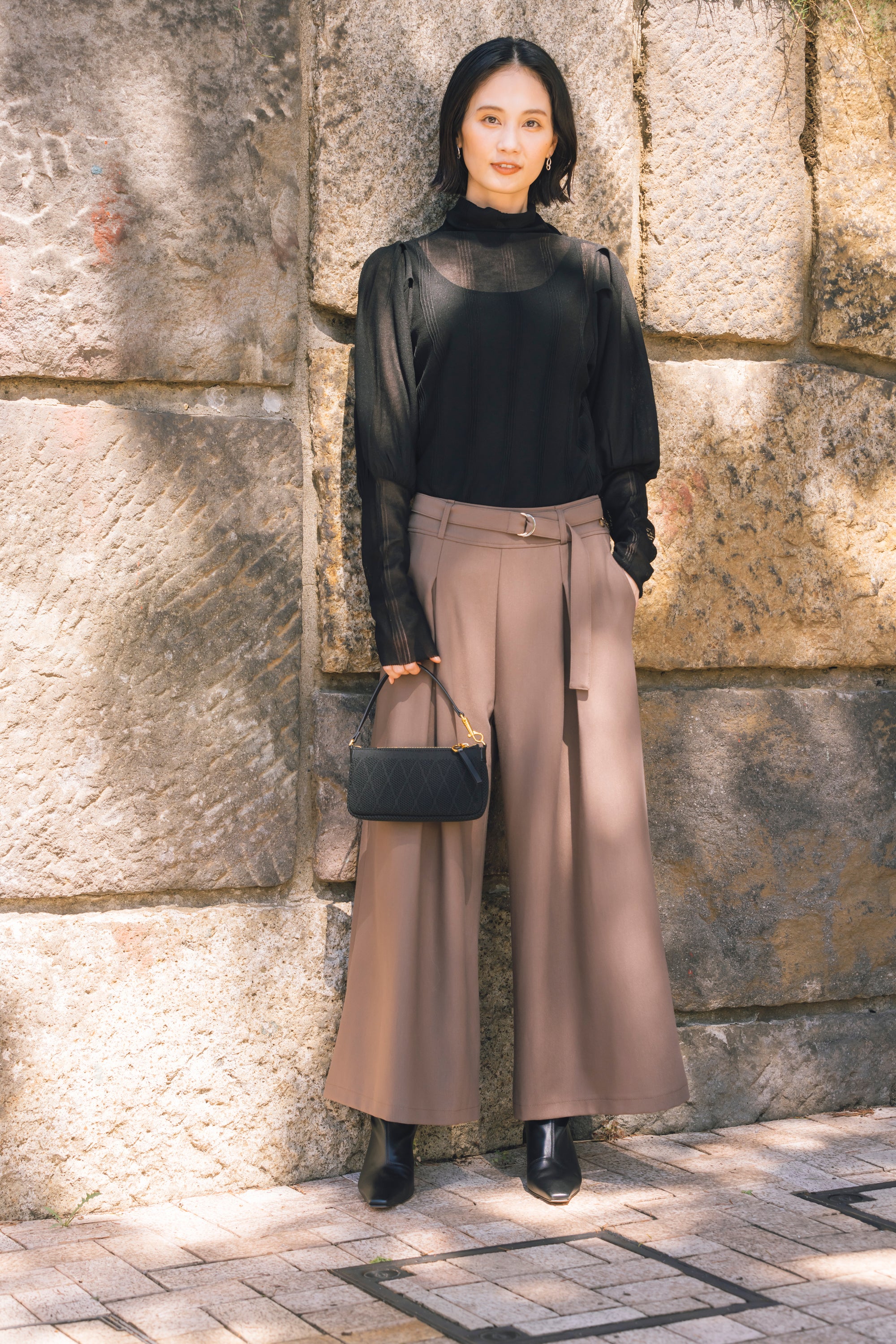 フロントタックワイドパンツ(共布ベルト付き)NS-241