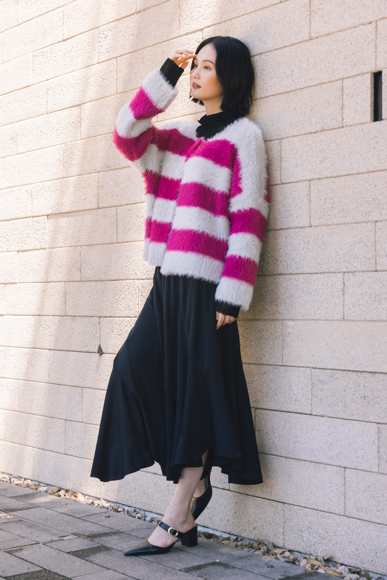 シャギーボーダーニットジャケット NS-254