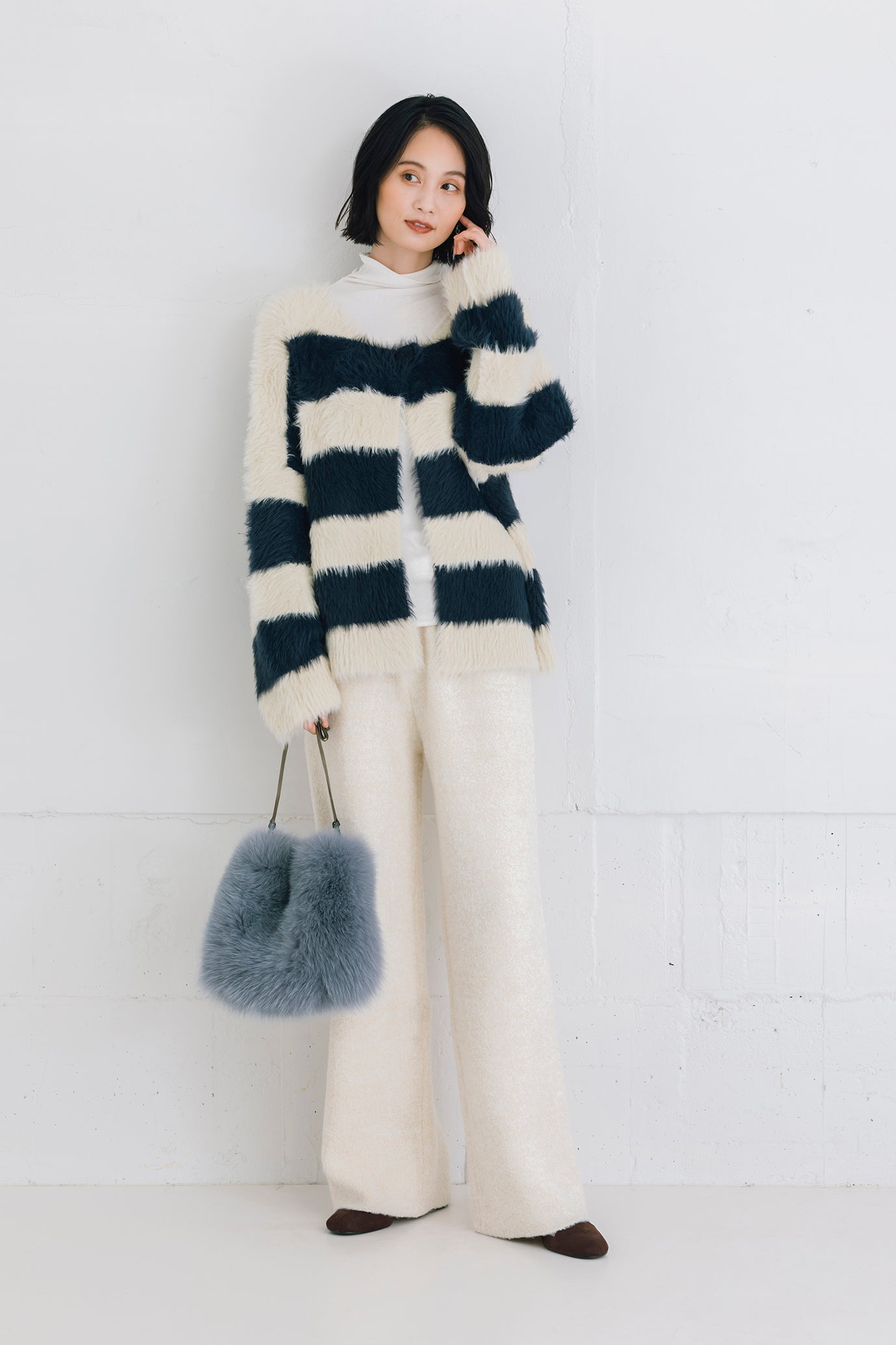 シャギーボーダーニットジャケット NS-254