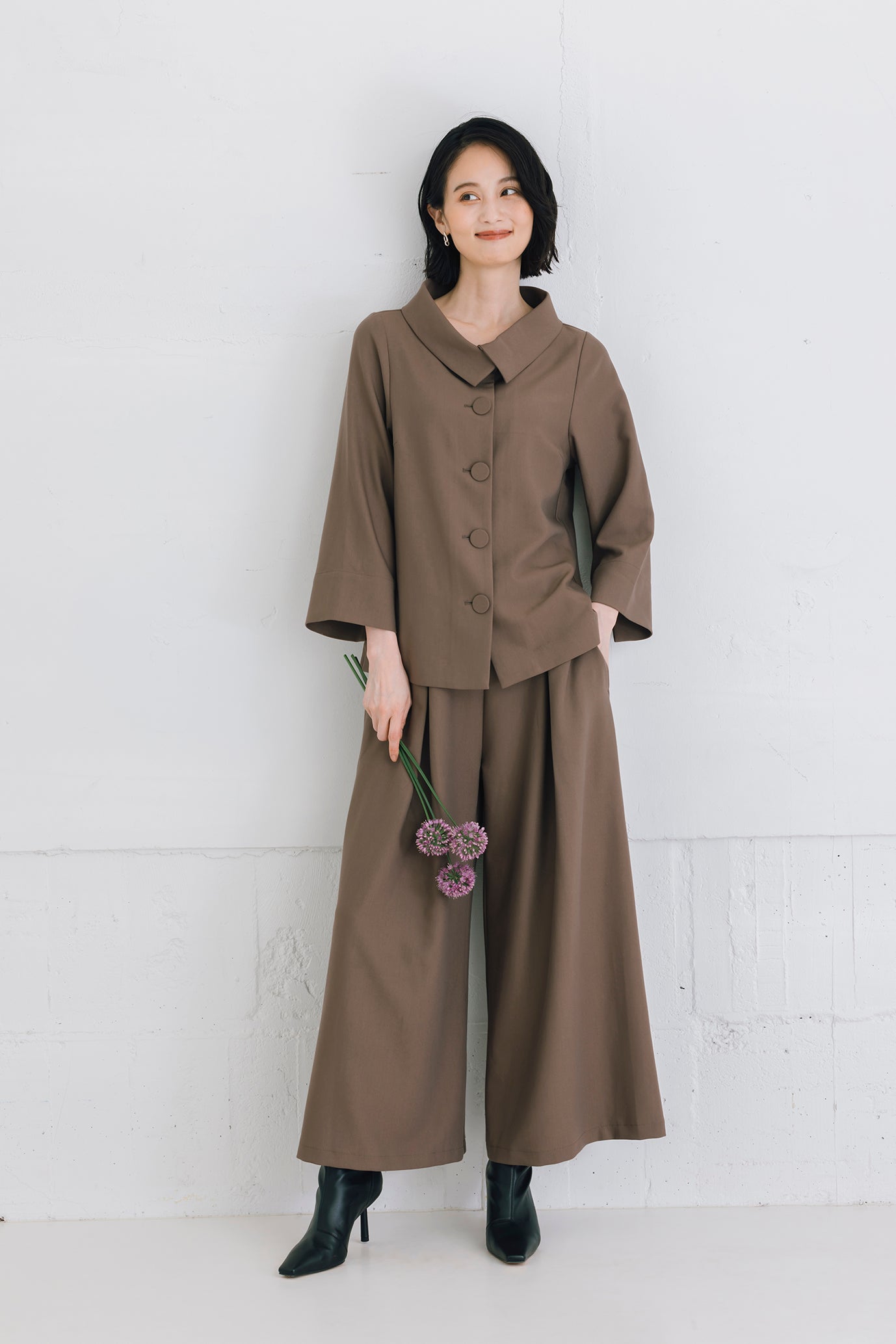 フロントタックワイドパンツ(共布ベルト付き)NS-241