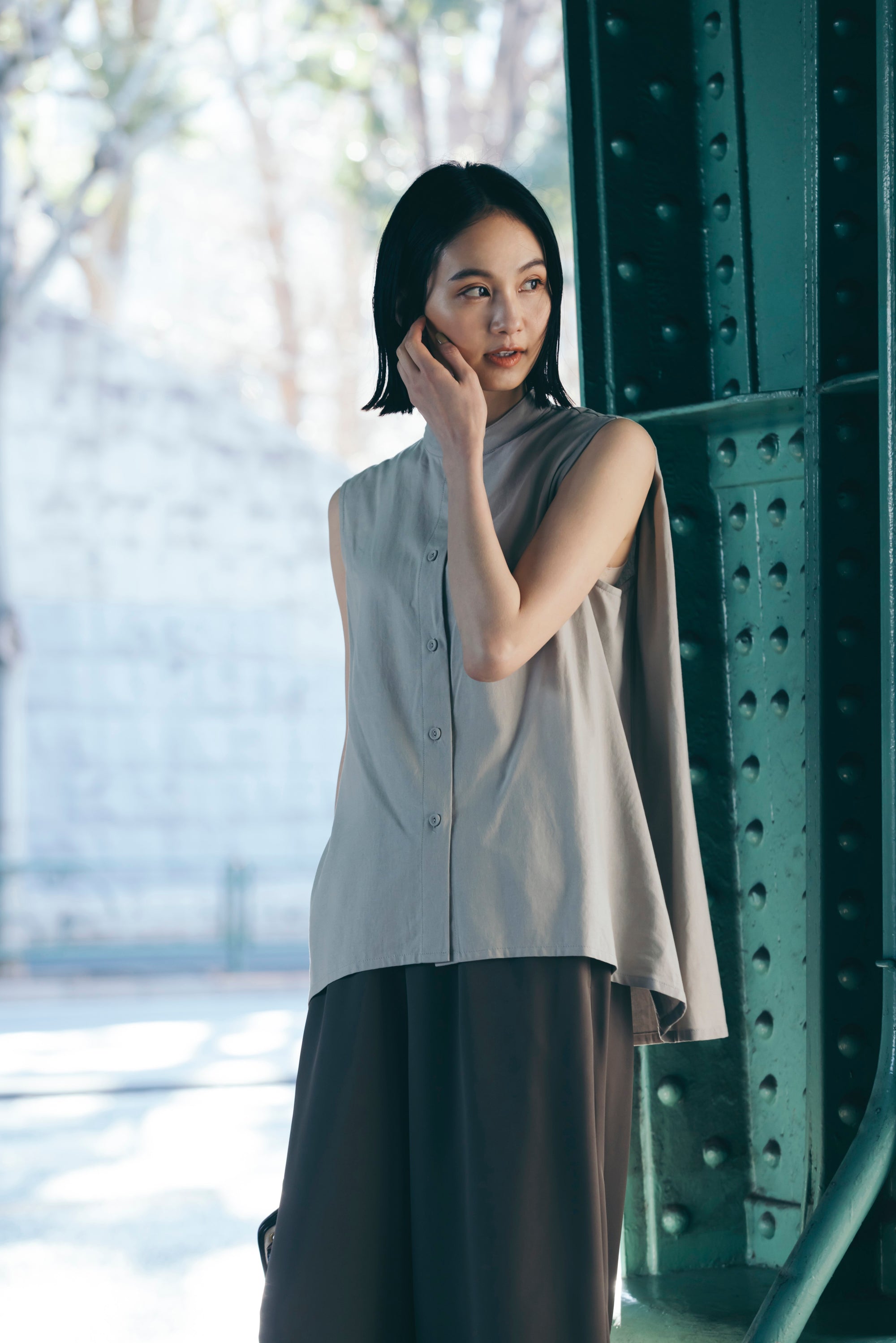 麻混バックタックブラウス NS-197