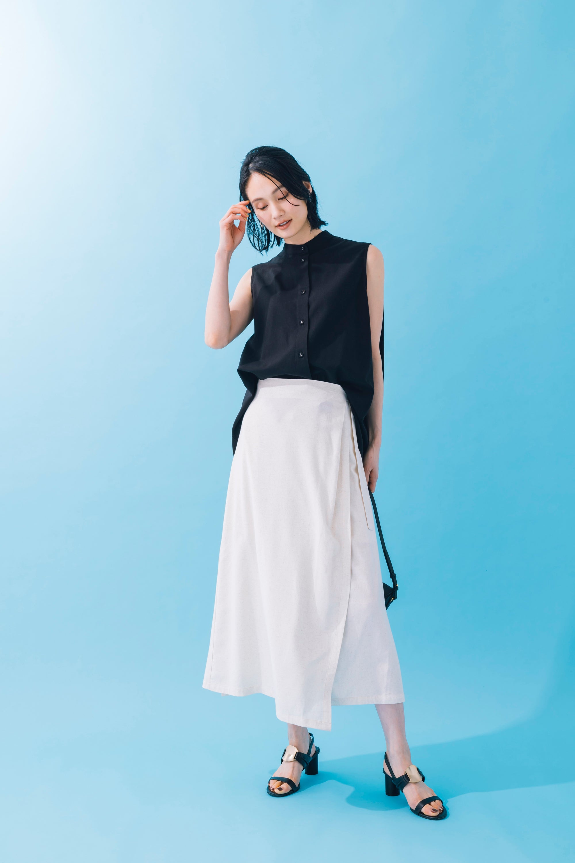 麻混バックタックブラウス NS-197