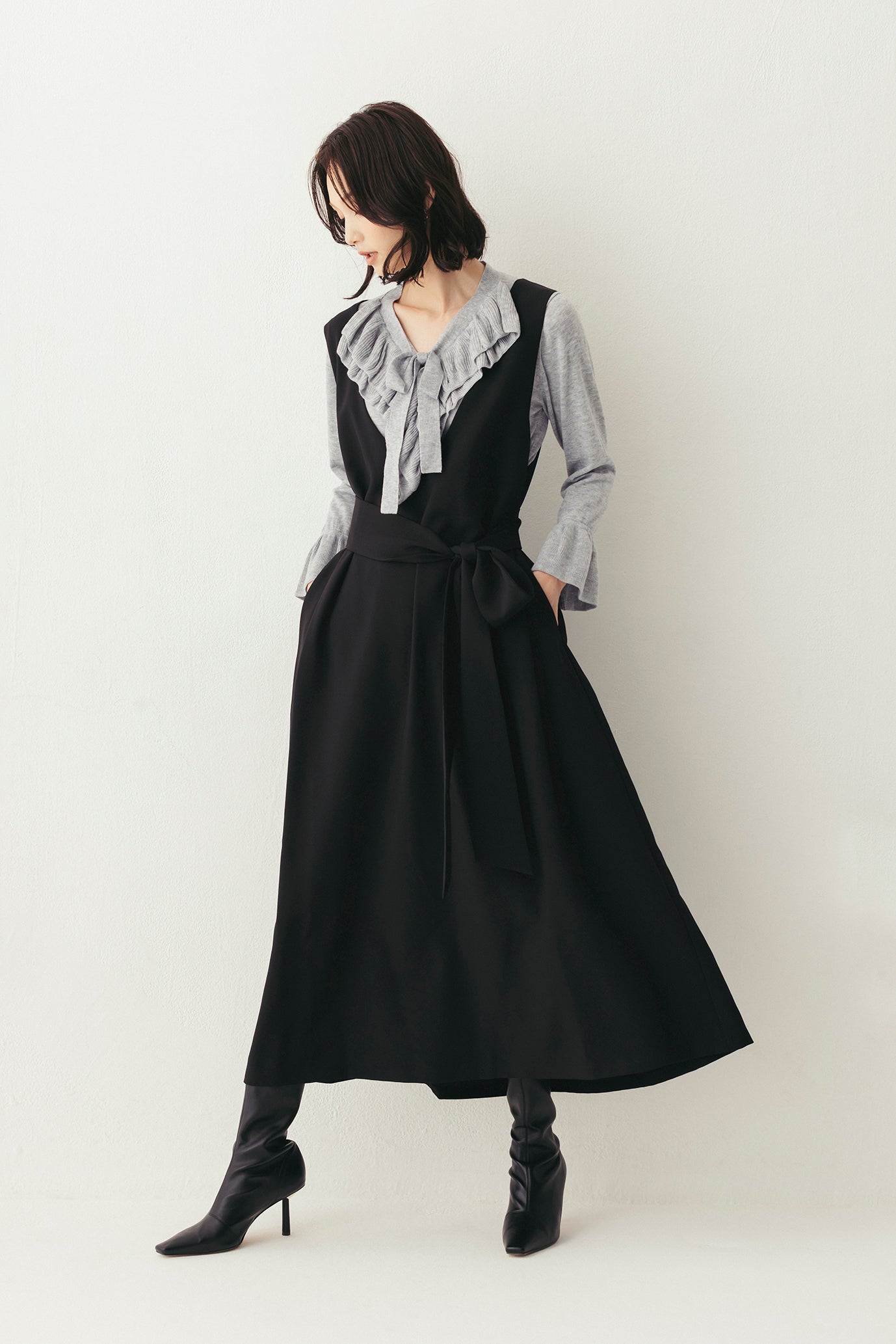 タックジャンパースカート(共布ベルト付き) NS-342