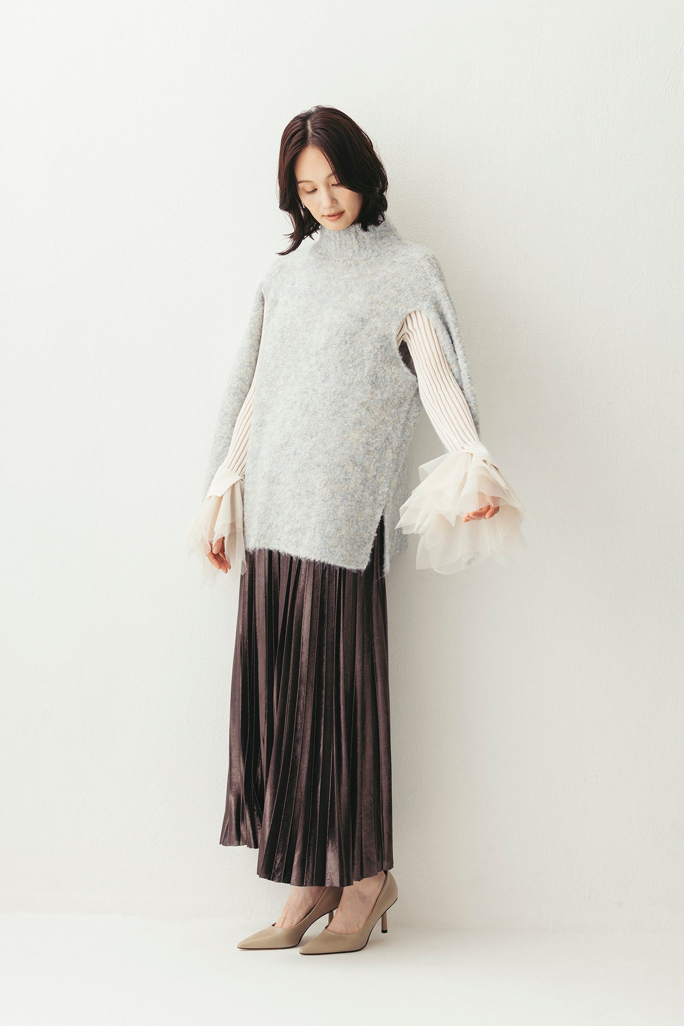 デザインスリーブニットトップ NS-351