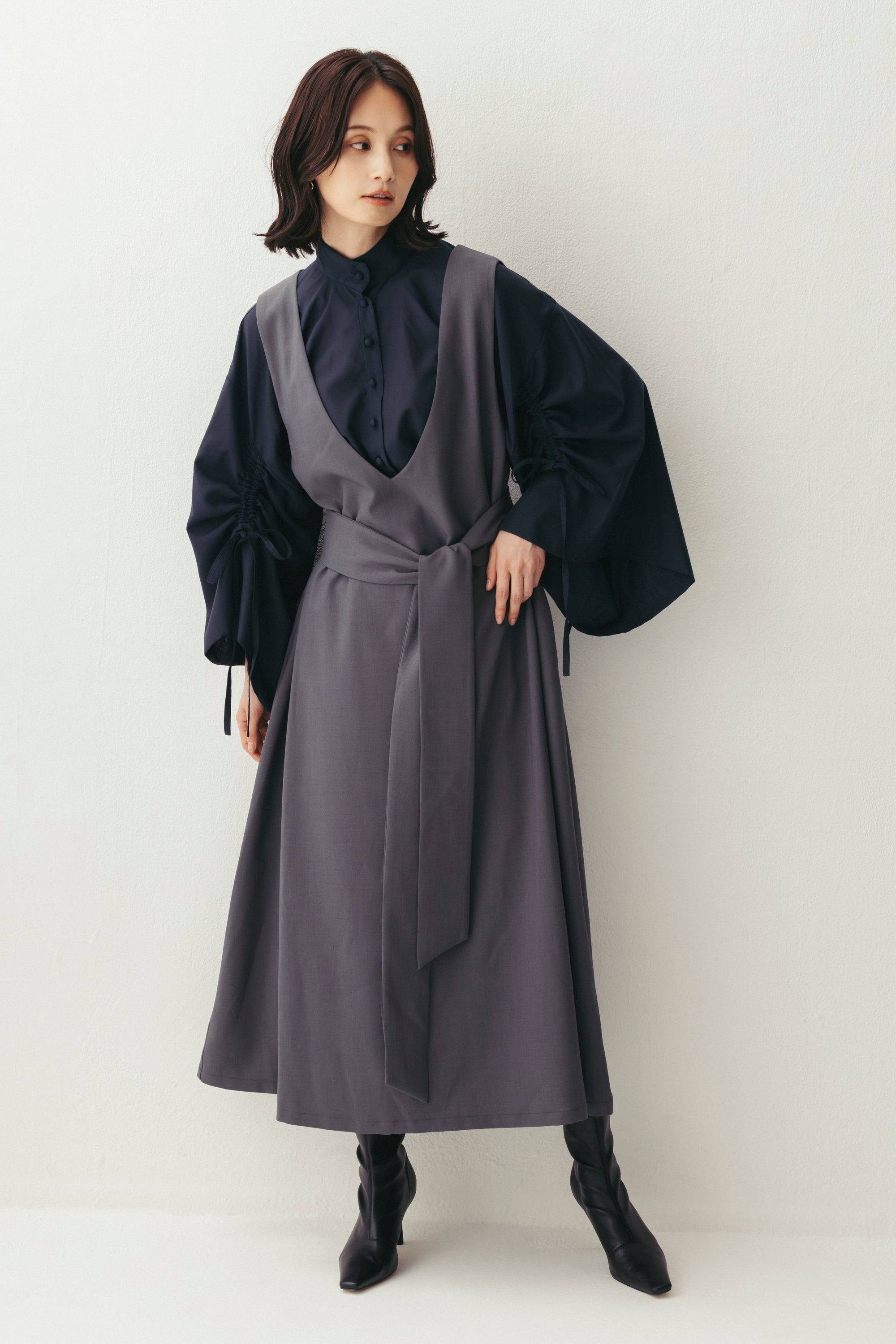 タックジャンパースカート(共布ベルト付き) NS-342