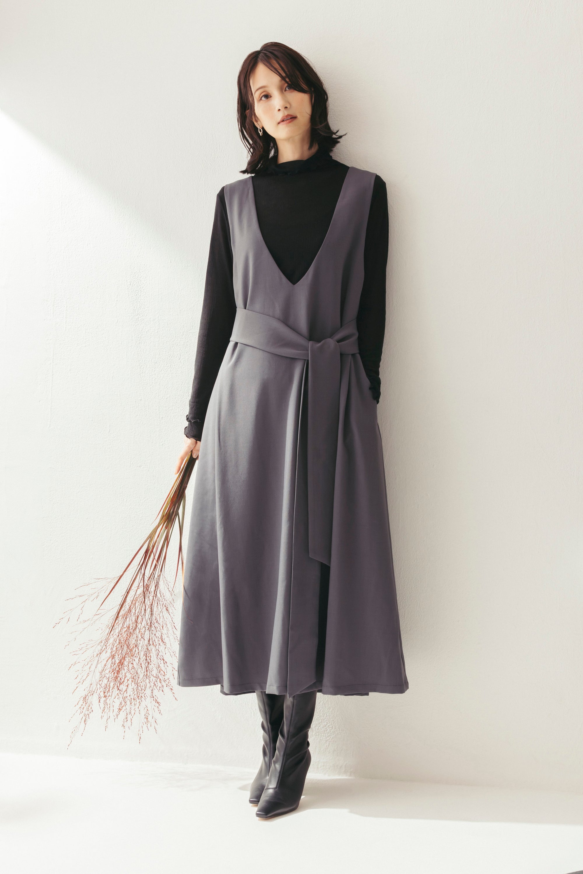 タックジャンパースカート(共布ベルト付き) NS-342