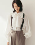 クルミ釦リボンタイブラウス NS-352