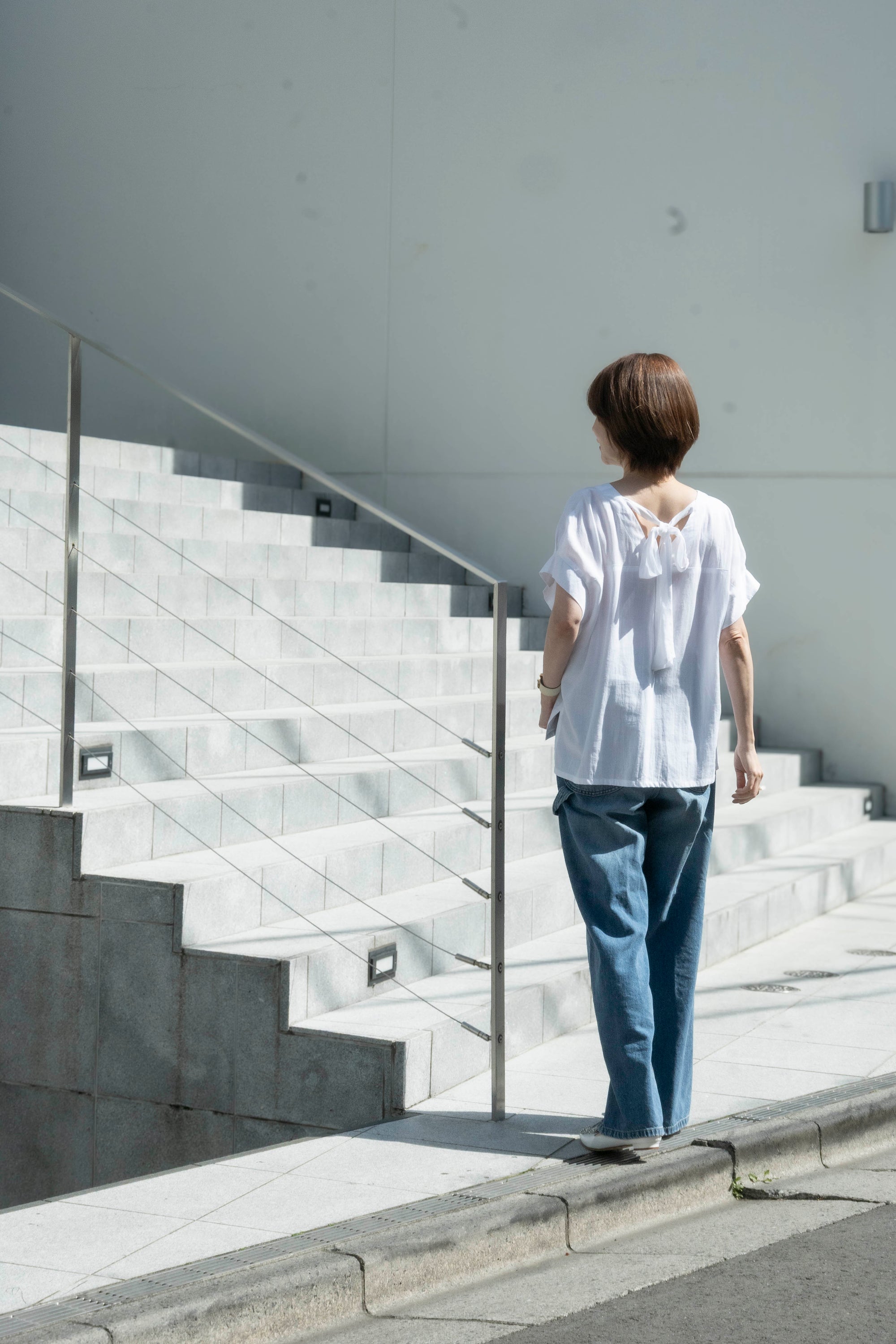 バックリボン麻混ブラウス NS-310