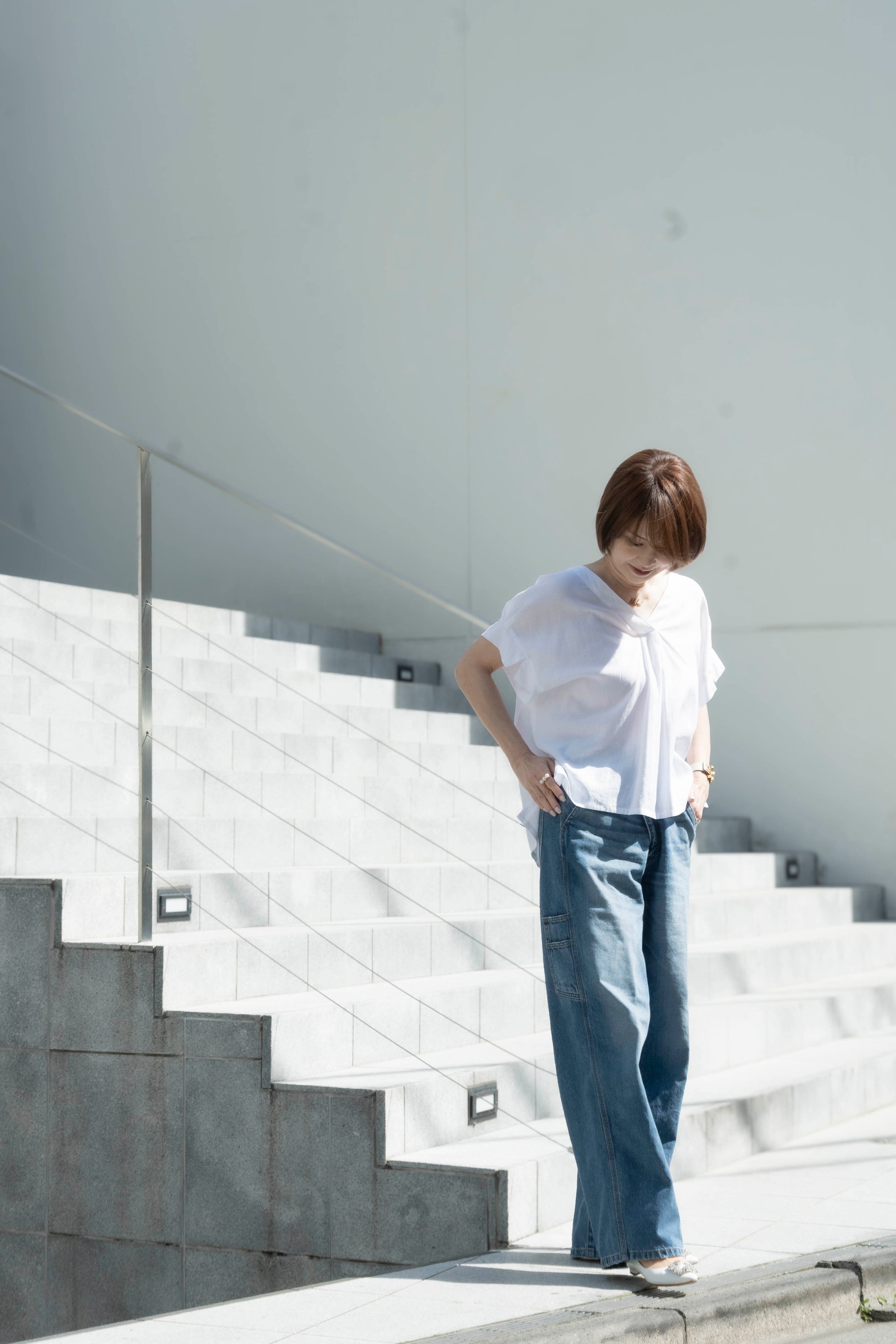 バックリボン麻混ブラウス NS-310