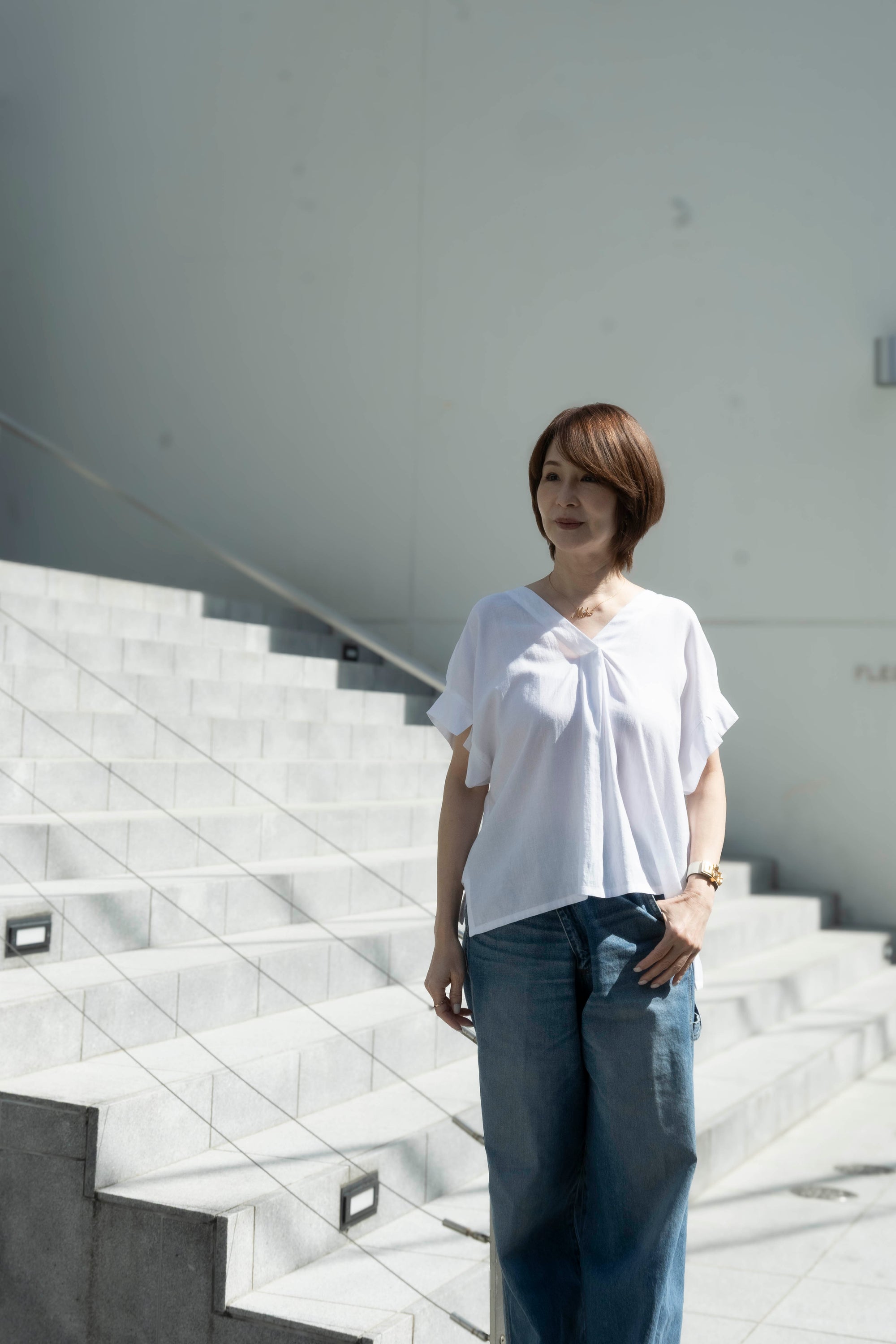 バックリボン麻混ブラウス NS-310