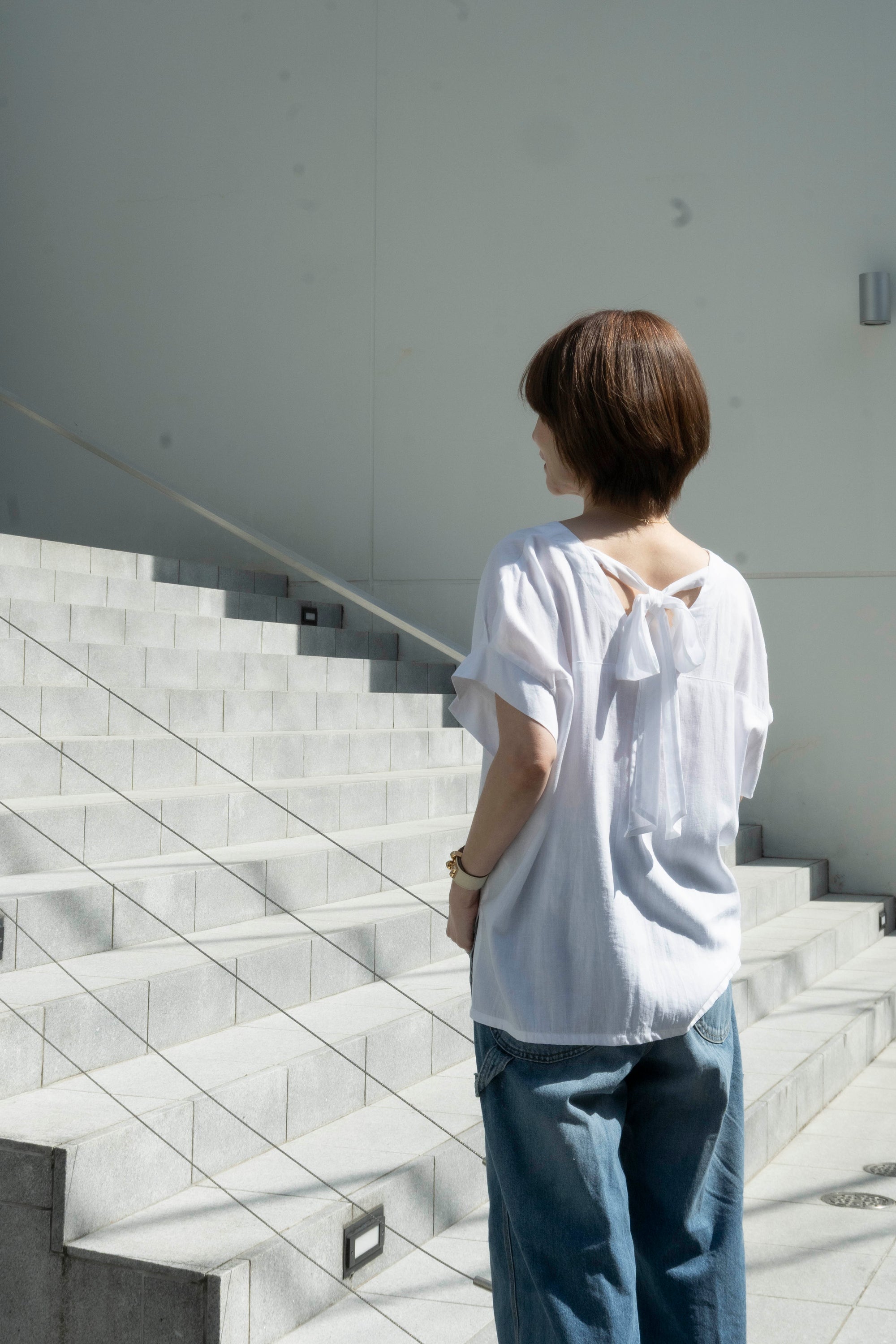 バックリボン麻混ブラウス NS-310