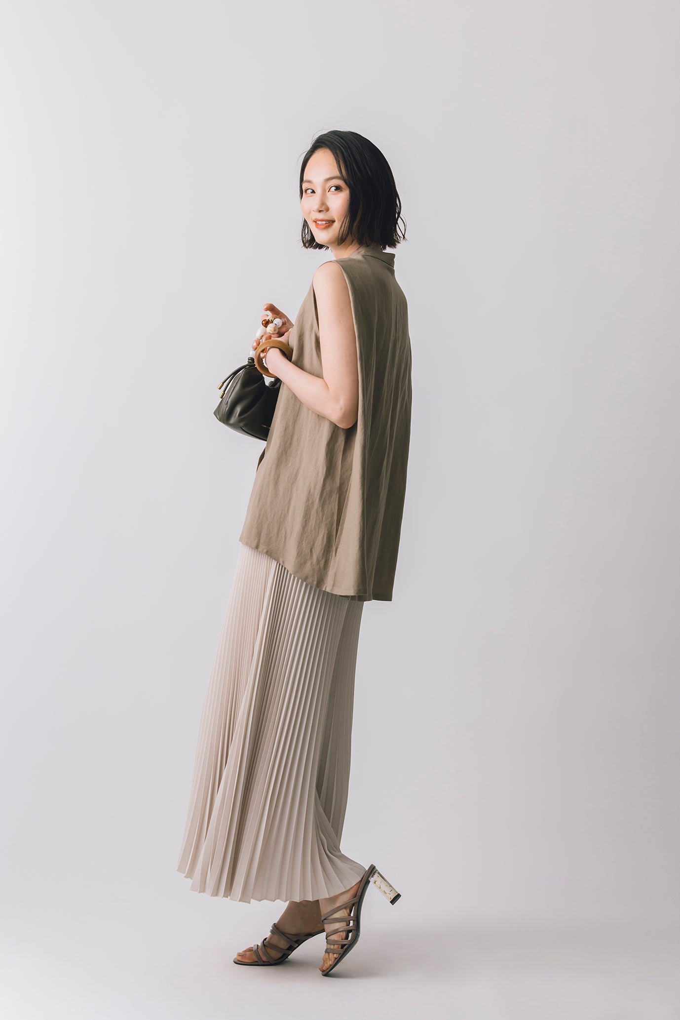 麻混バックタックブラウス NS-197