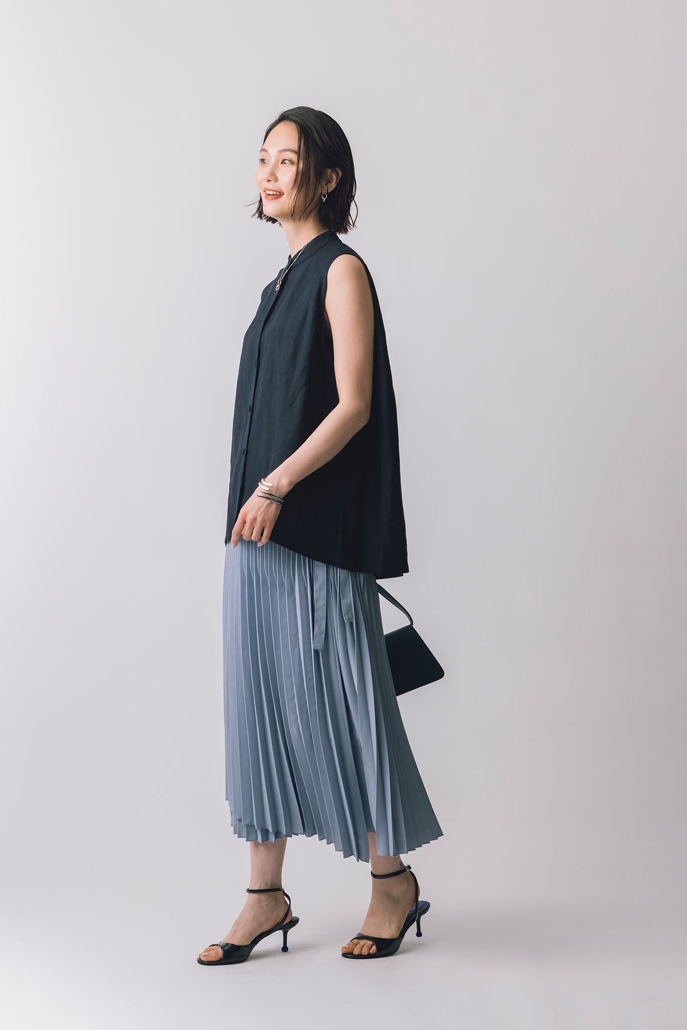 麻混バックタックブラウス NS-197