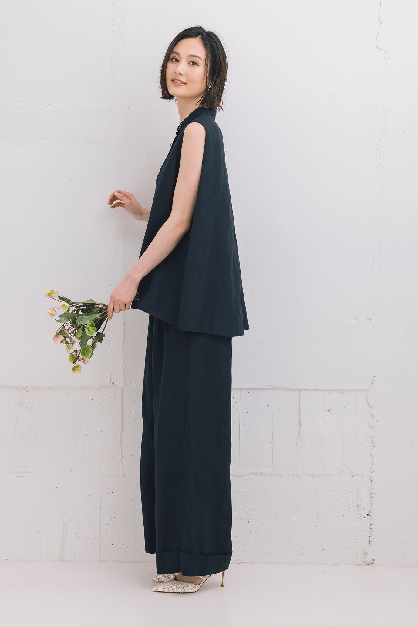 麻混バックタックブラウス NS-197