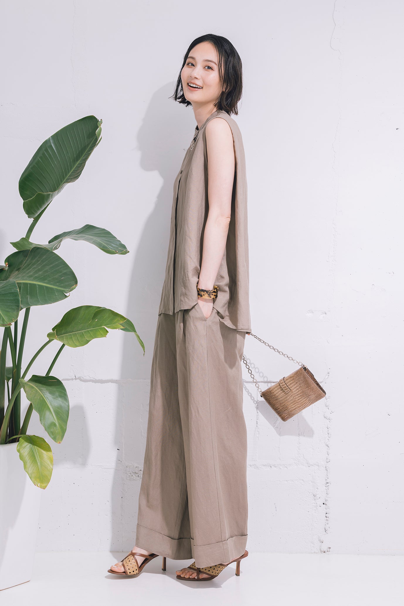 麻混バックタックブラウス NS-197