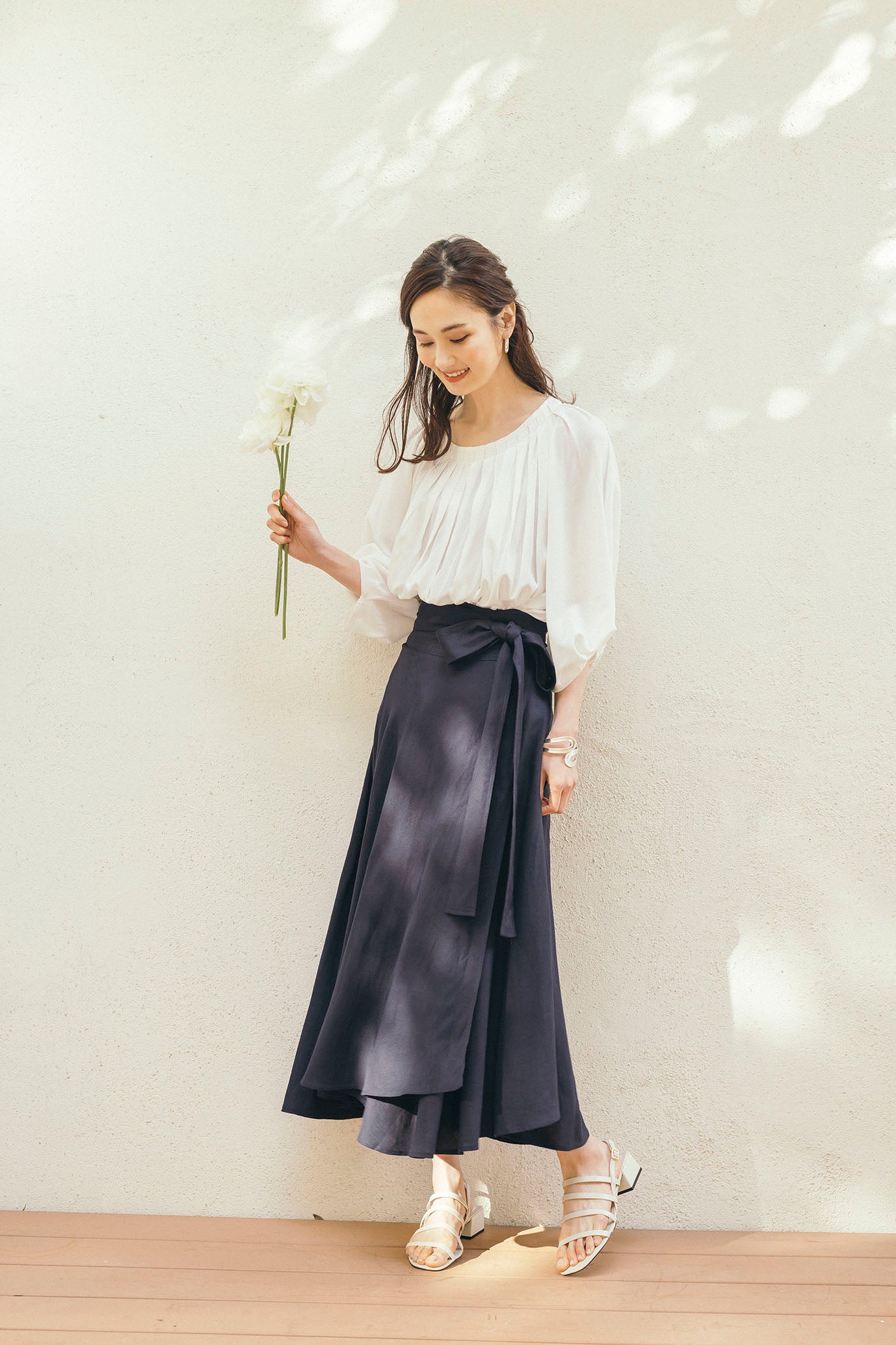 ウエストリボン 麻混ラップスカート NS-028