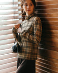 チェックカットソー オフタートルトップ