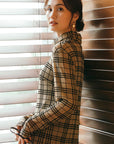 チェックカットソー オフタートルトップ