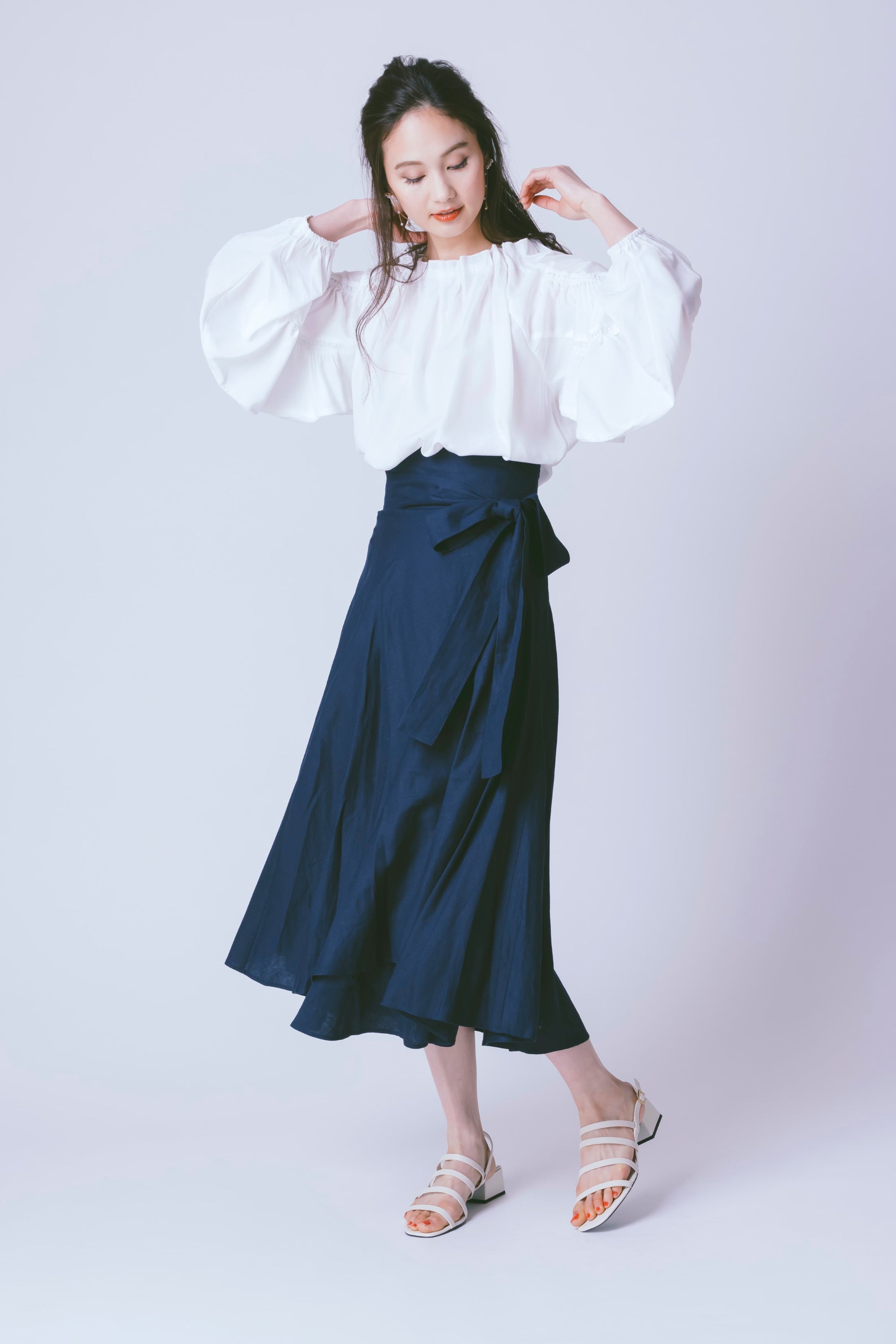 ウエストリボン 麻混ラップスカート NS-028