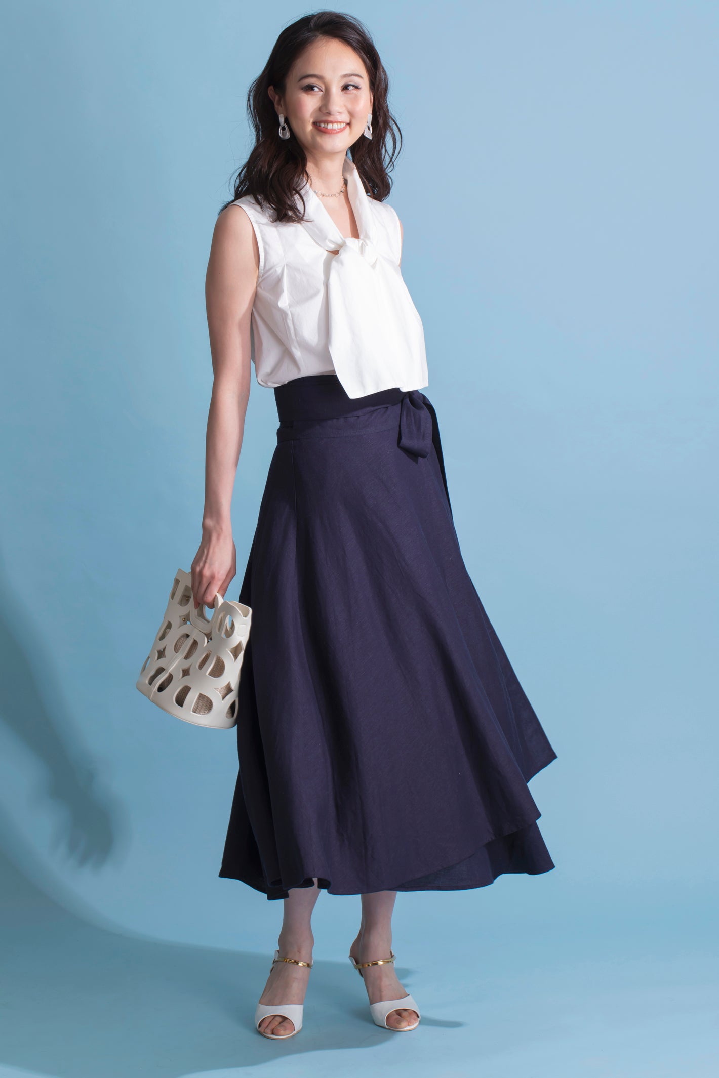 ウエストリボン 麻混ラップスカート NS-028