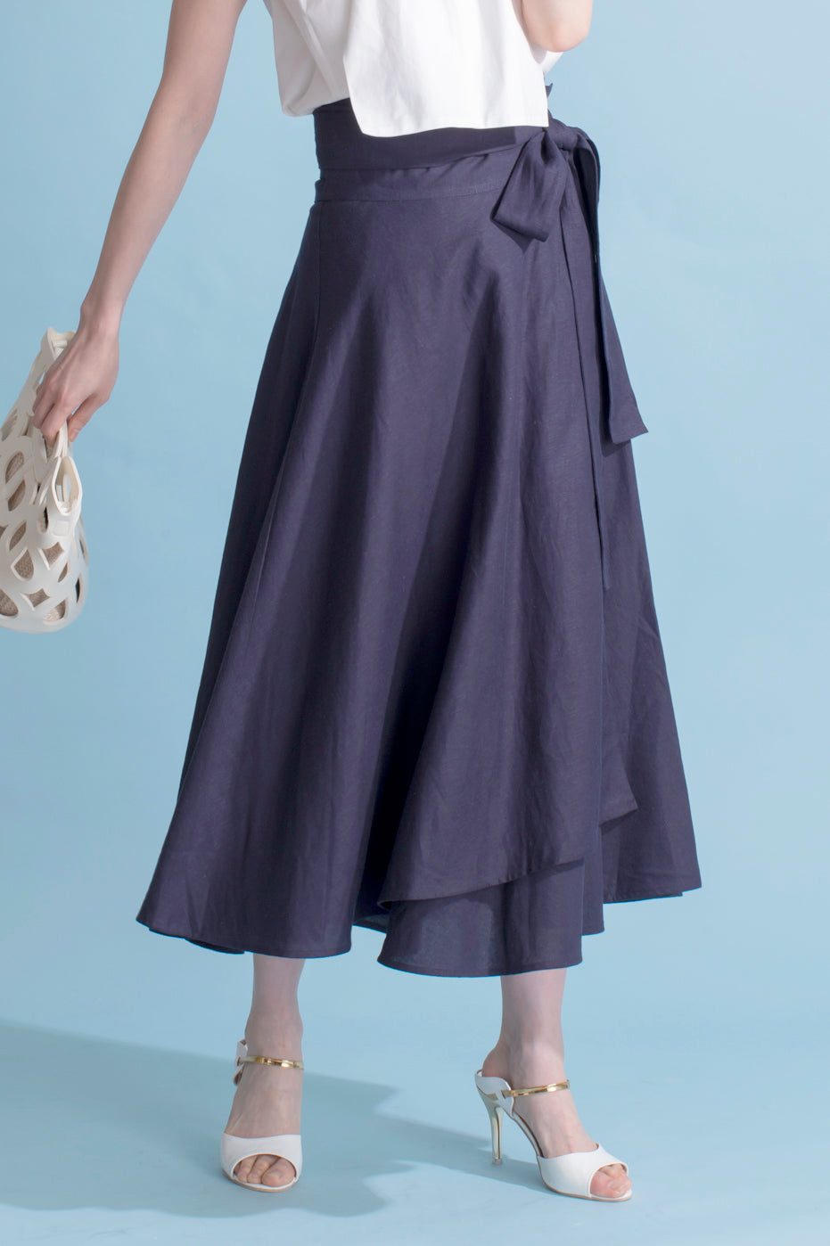 ウエストリボン 麻混ラップスカート NS-028