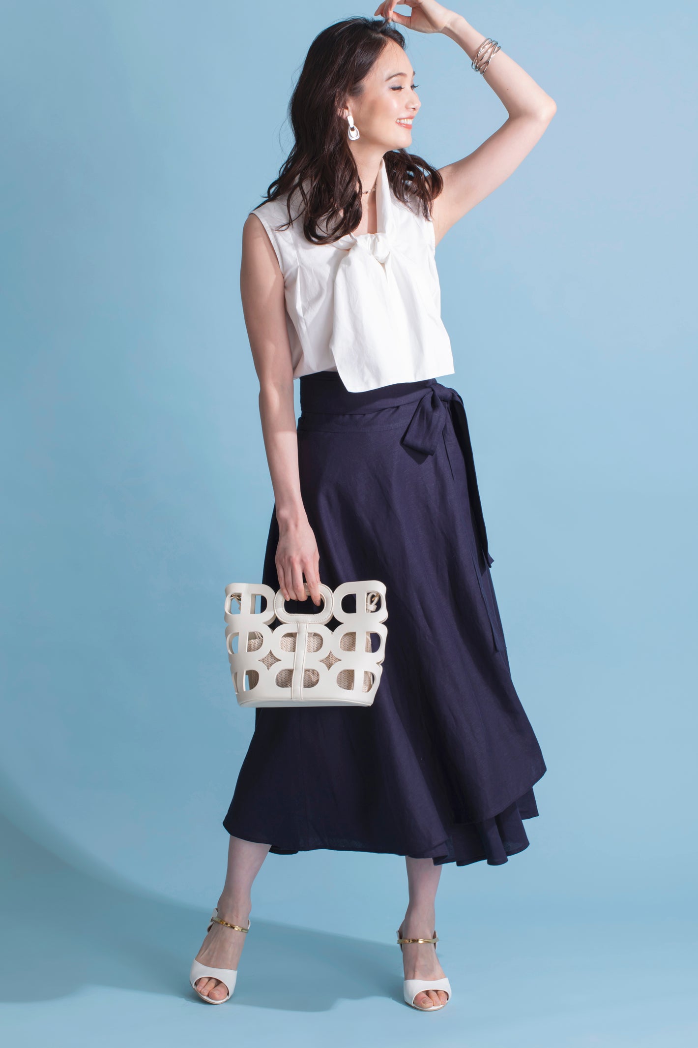 ウエストリボン 麻混ラップスカート NS-028