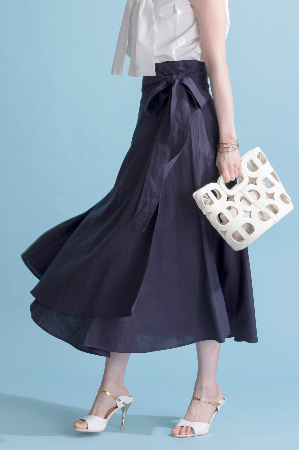 ウエストリボン 麻混ラップスカート NS-028