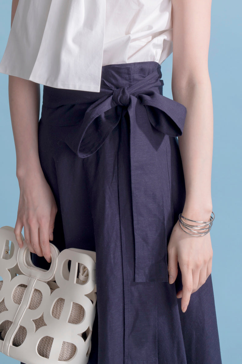 ウエストリボン 麻混ラップスカート NS-028