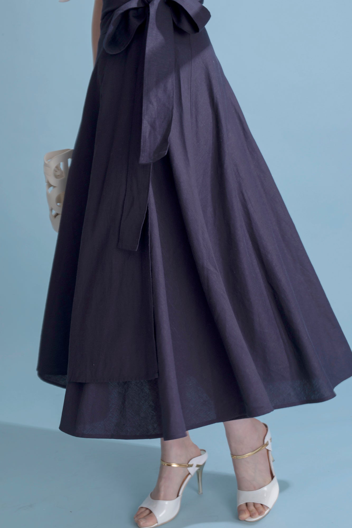 ウエストリボン 麻混ラップスカート NS-028