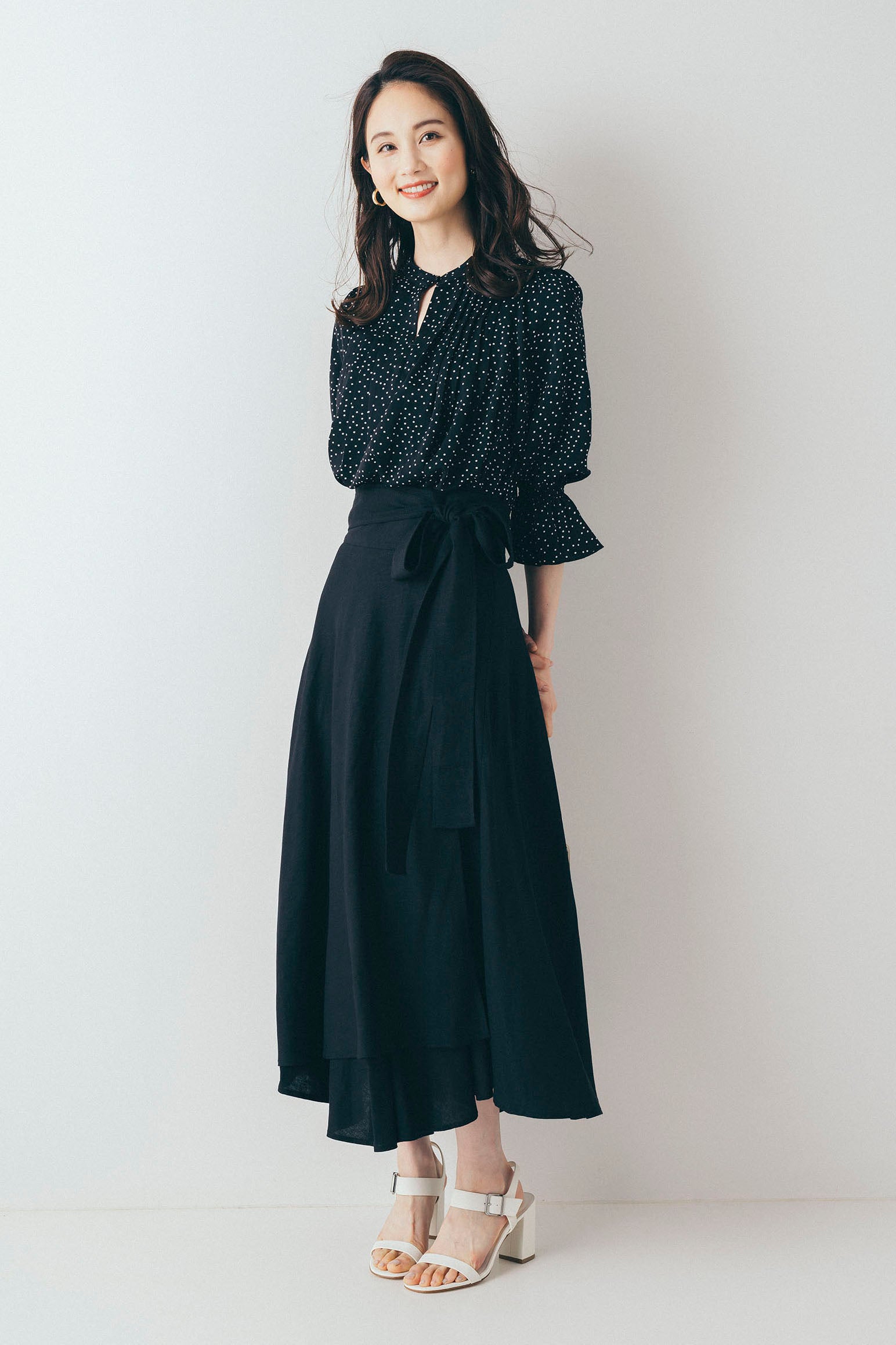 ウエストリボン 麻混ラップスカート NS-028