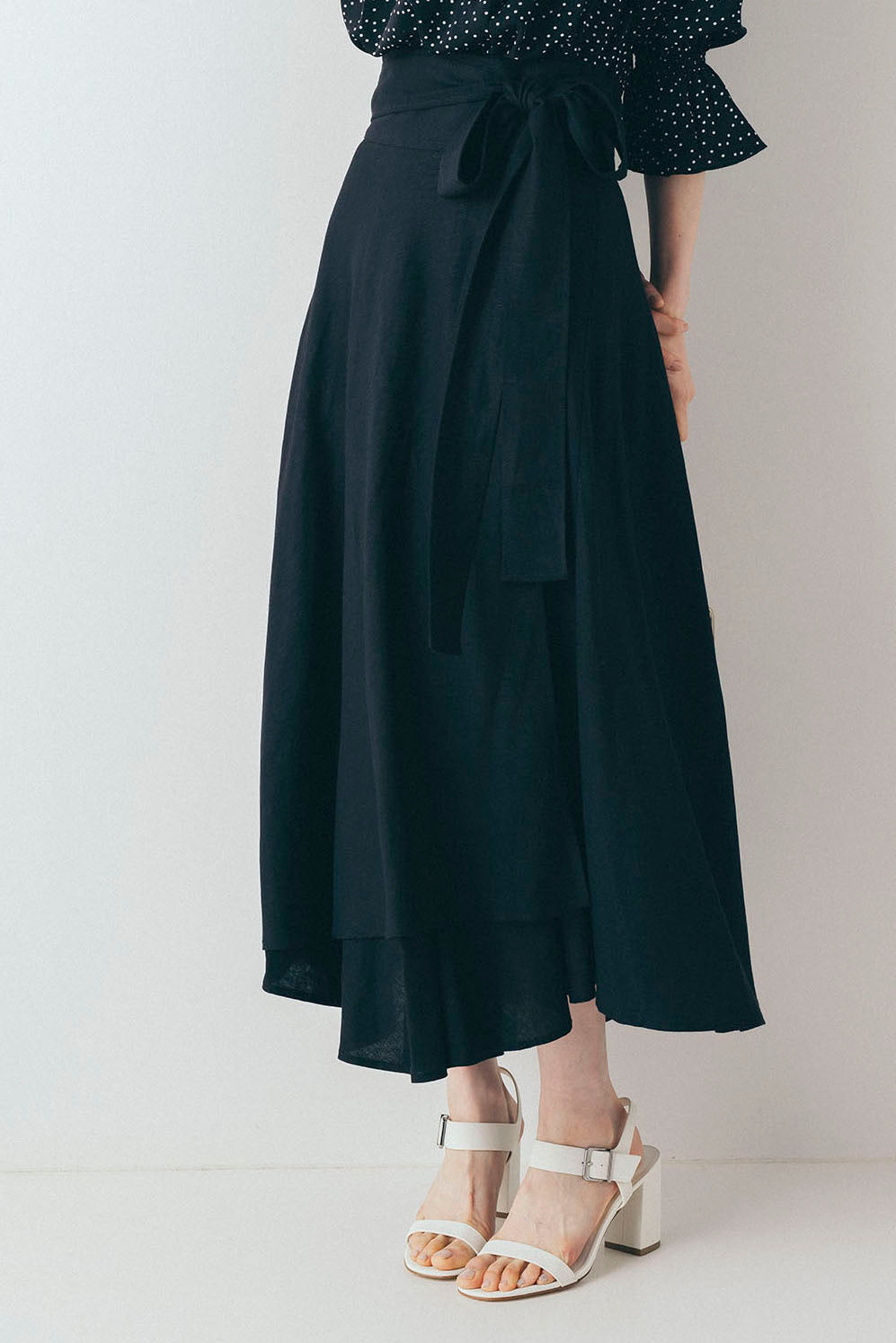 ウエストリボン 麻混ラップスカート NS-028