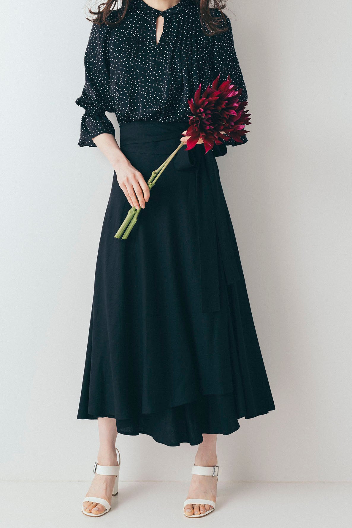 ウエストリボン 麻混ラップスカート NS-028