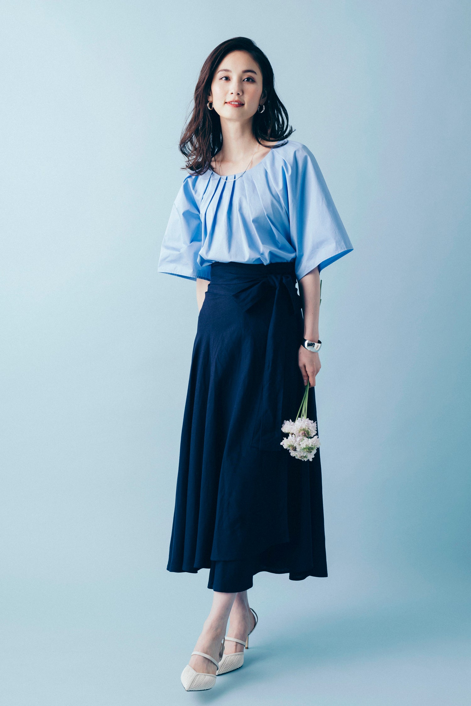 ウエストリボン 麻混ラップスカート NS-028