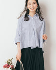 配色ボタンストライプブラウス NS-131