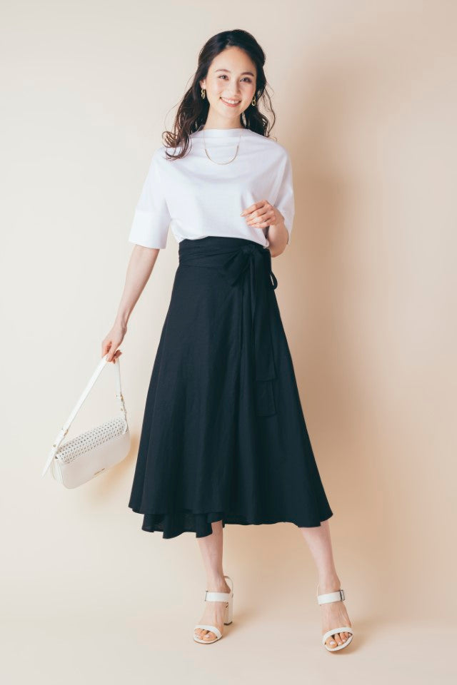 ウエストリボン 麻混ラップスカート NS-028