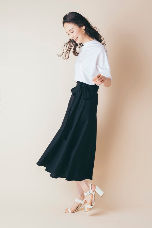 ウエストリボン 麻混ラップスカート NS-028
