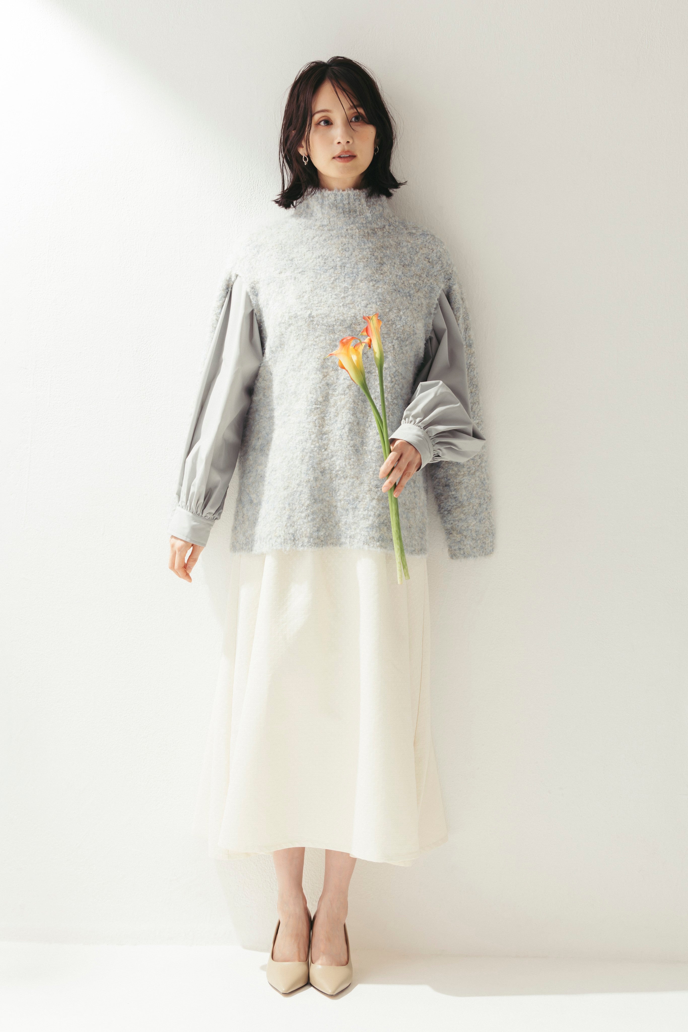 デザインスリーブニットトップ NS-351