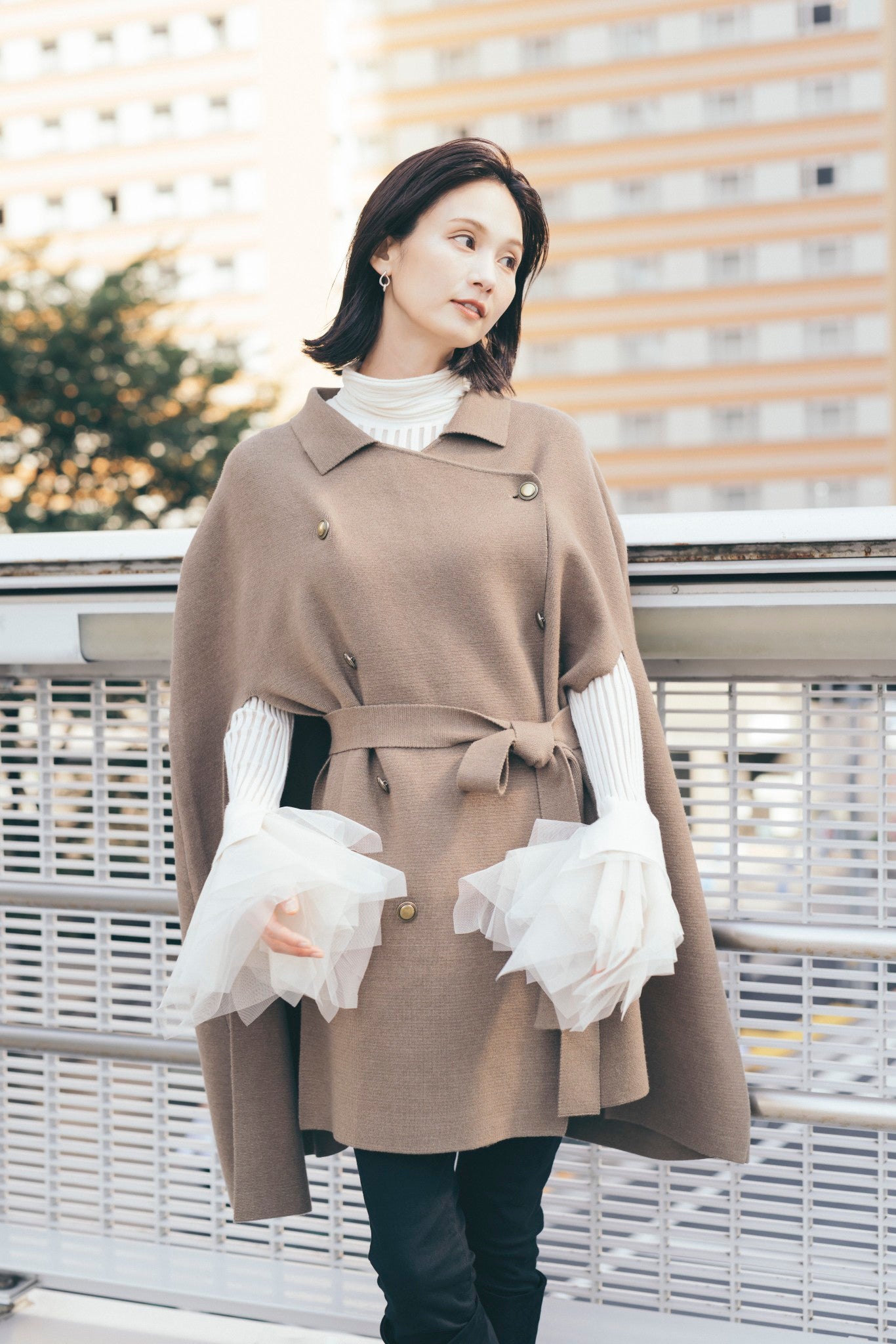 ニットケープコート（ベルト付き） NS-350