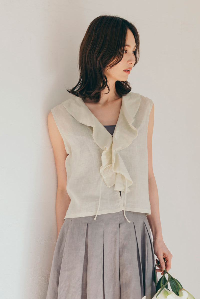 ラッフルカラーリネンブラウス NS-373