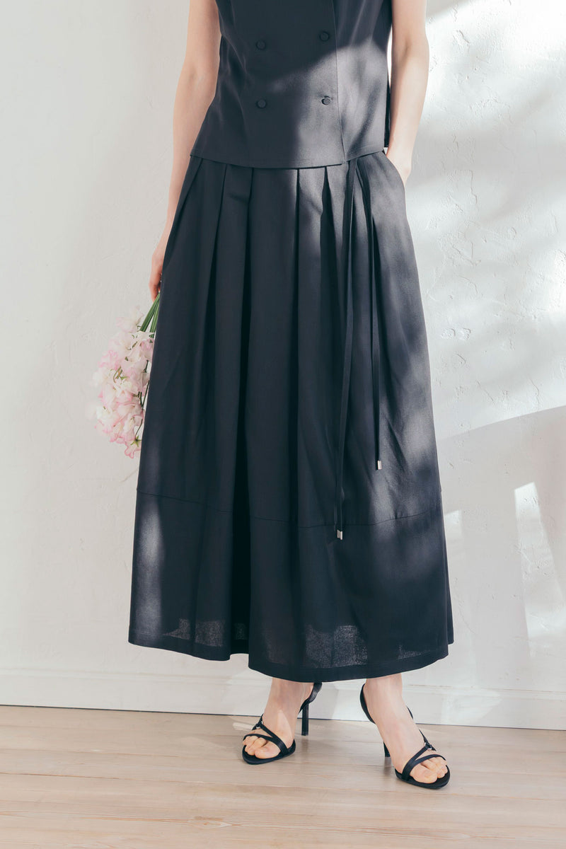 麻混ウエストリボン付きタックスカート NS-362