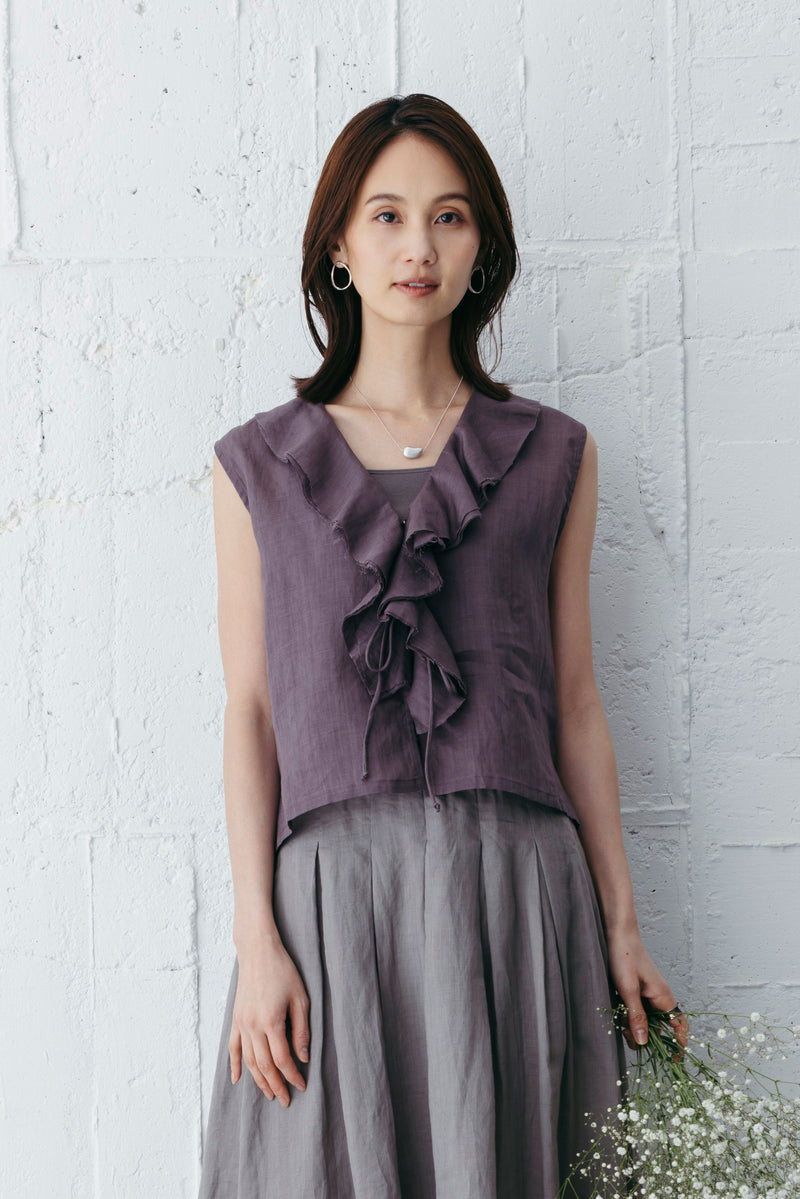 ラッフルカラーリネンブラウス NS-373