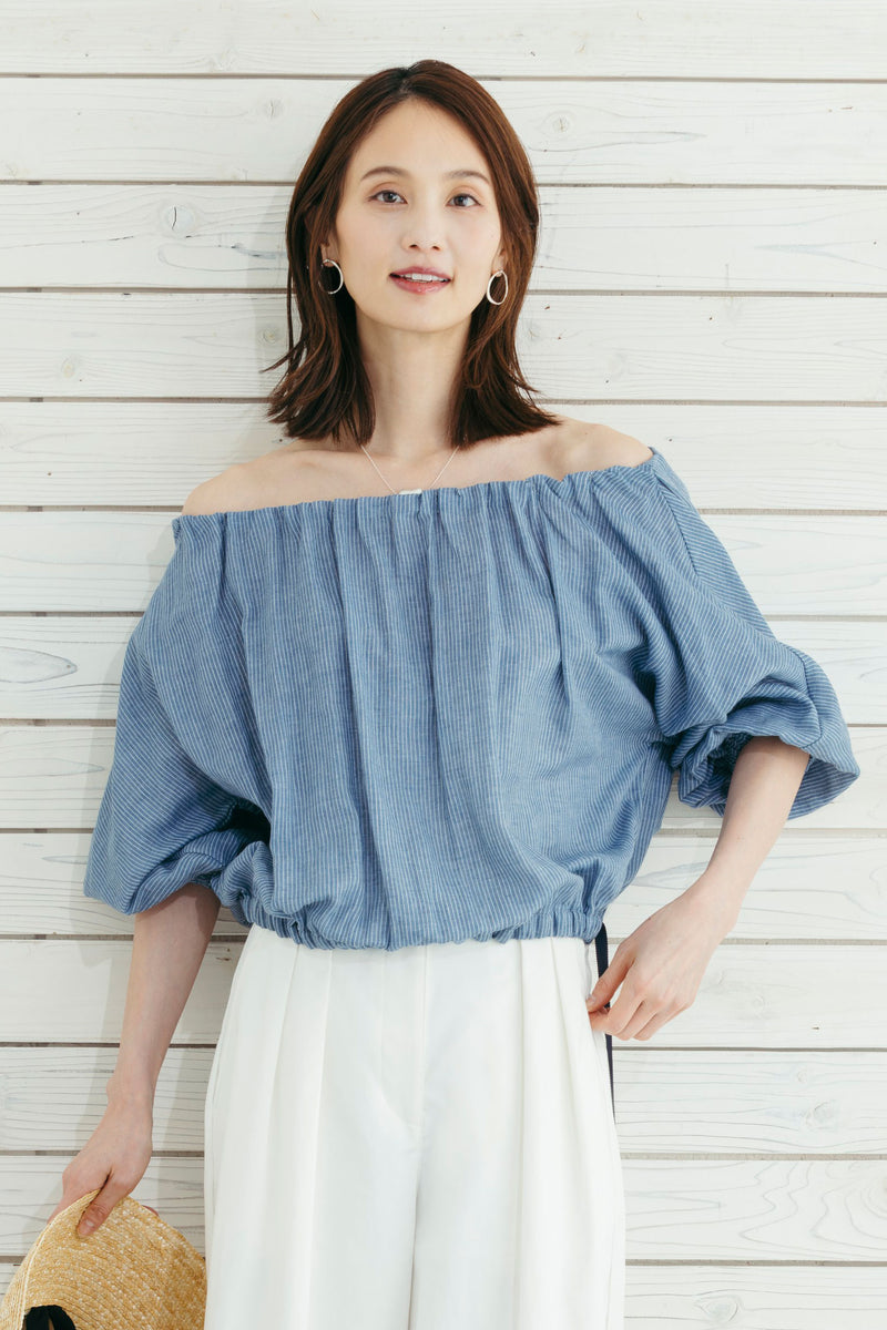 タックネックストライプブラウス NS-376