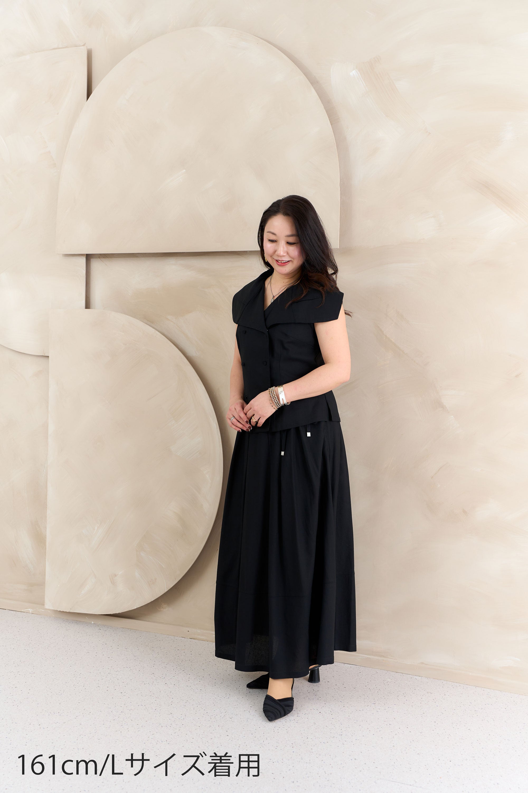 麻混ウエストリボン付きタックスカート NS-362